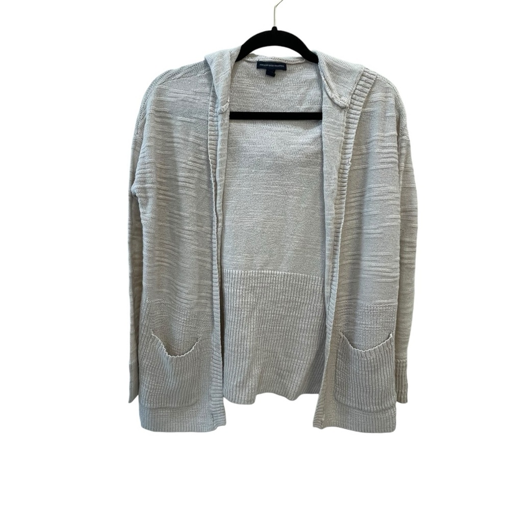 American Eagle Open Front Cardigan with hoodie in light beige size xs